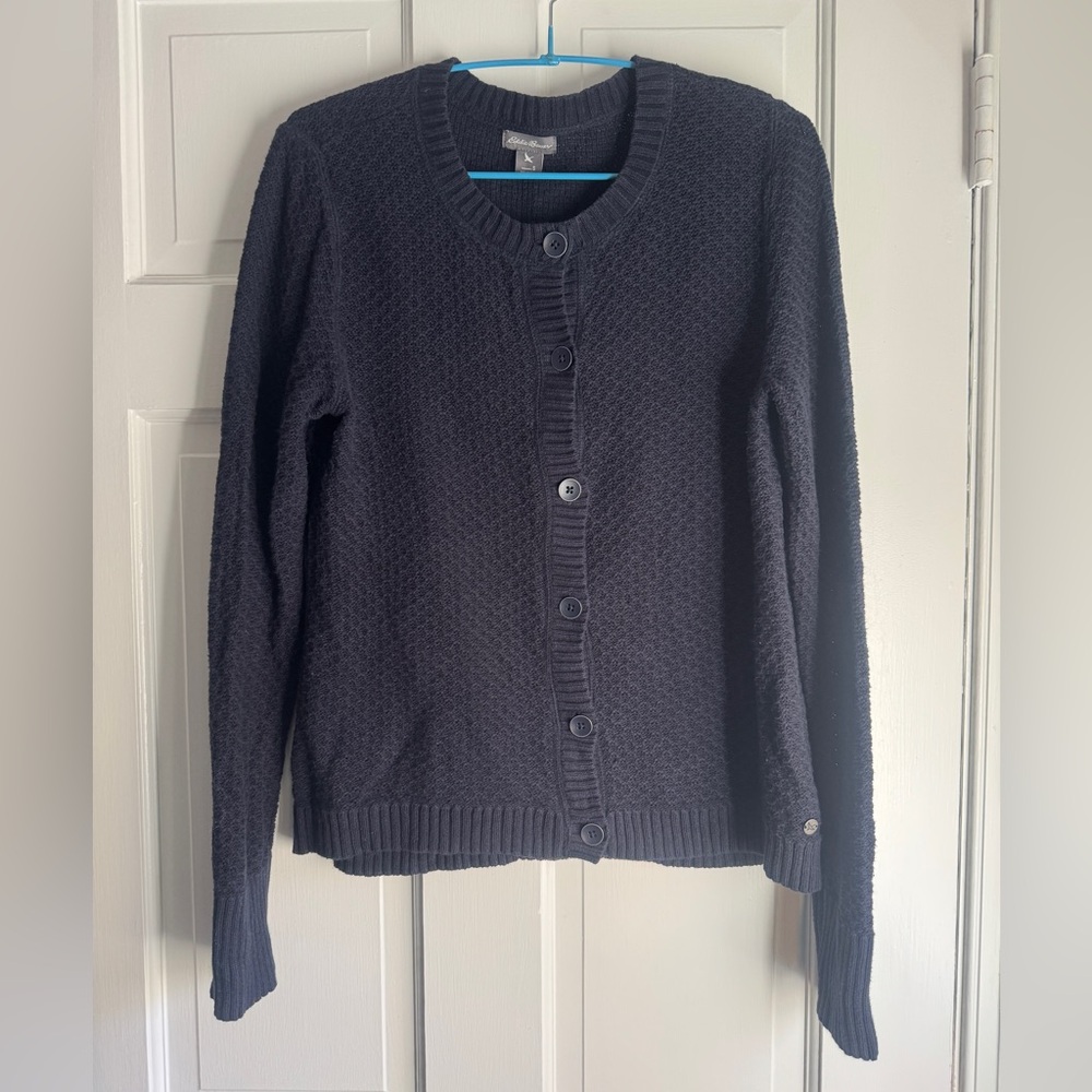 Eddie Bauer Textured Navy Button Cardigan